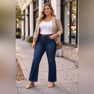 NYDJ Marilyn Straight Jeans Plus Size Dark Blue Cotton Blend Lift Tuck Denim